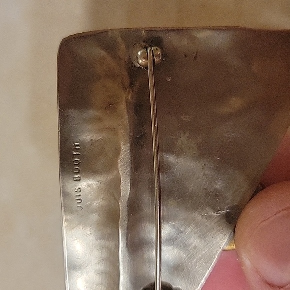 Vintage Modernist Metal & Rose Quartz Signed Brooch Pin - Picture 3 of 4